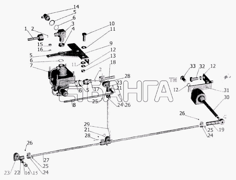 МАЗ МАЗ-5336 Схема Регулятор тормозных сил с присоединительной