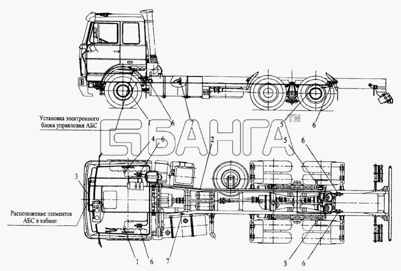 МАЗ МАЗ-5336 Схема Установка элементов электрооборудования АБС