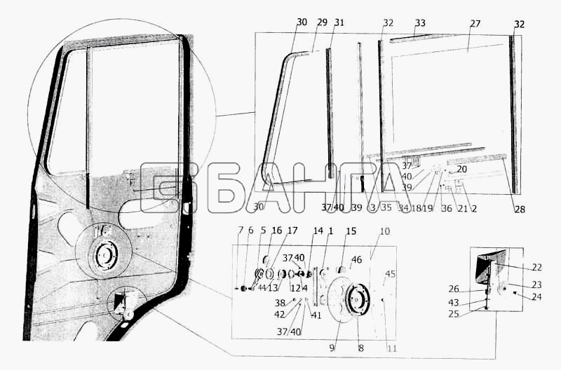 МАЗ МАЗ-5336 Схема Установка стеклоподъемника и ручки banga.ua