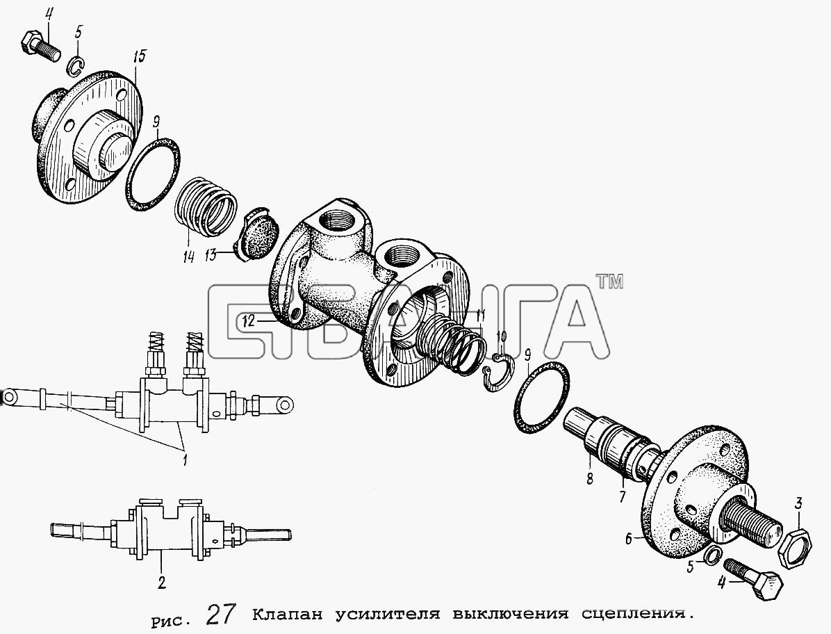 МАЗ МАЗ-54323 Схема Клапан усилителя выключения сцепления-67 banga.ua
