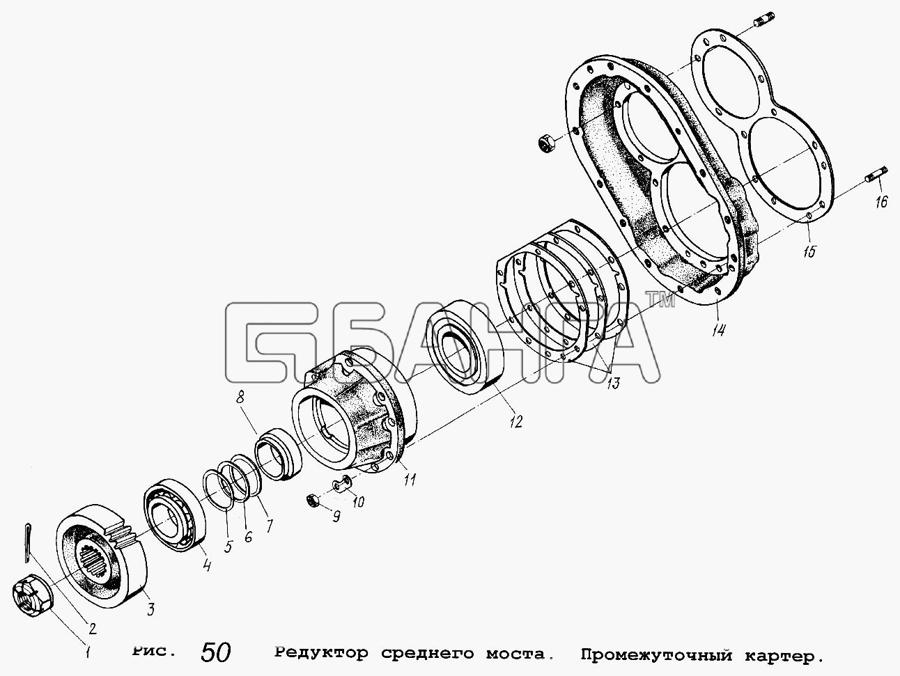 МАЗ МАЗ-64229 Схема Редуктор среднего моста. Промежуточный banga.ua