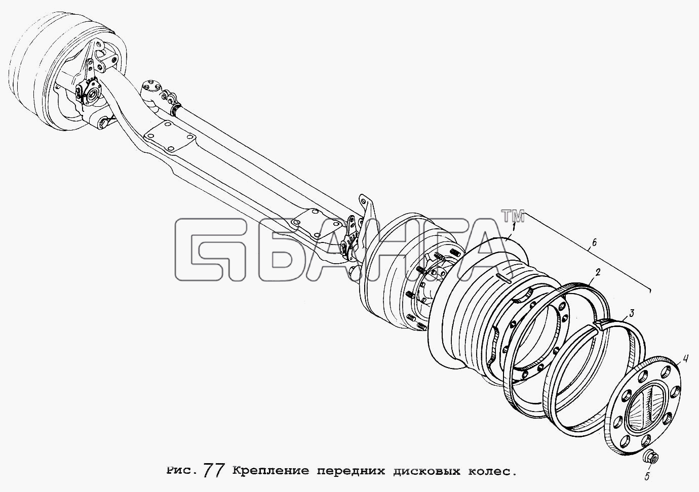 МАЗ МАЗ-5551 Схема Крепление передних дисковых колес-123 banga.ua