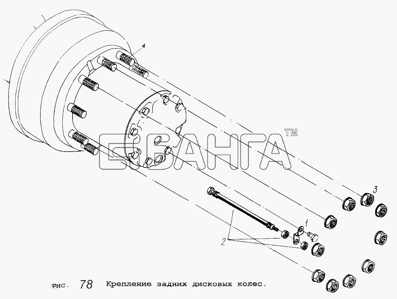 МАЗ МАЗ-5551 Схема Крепление задних дисковых колес-124 banga.ua