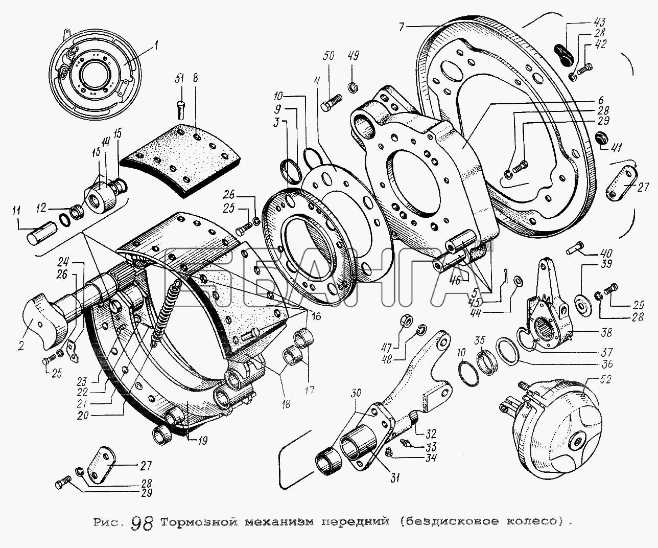 МАЗ МАЗ-53371 Схема Тормозной механизм передний (бездисковое banga.ua