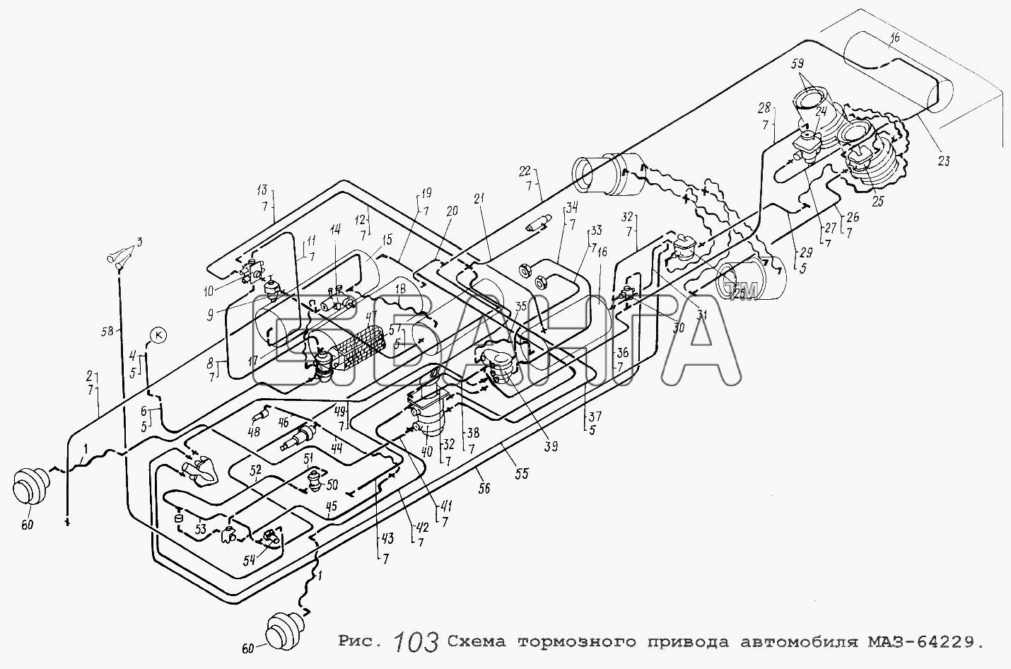МАЗ МАЗ-53371 Схема Схема тормозного привода автомобиля banga.ua