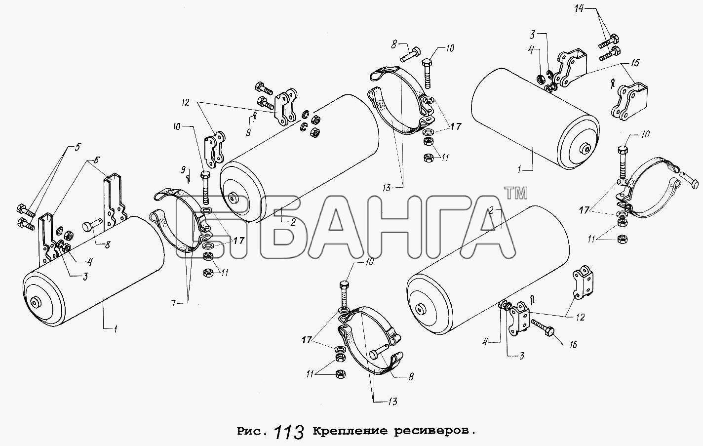 МАЗ МАЗ-54323 Схема Крепление ресиверов-161 banga.ua