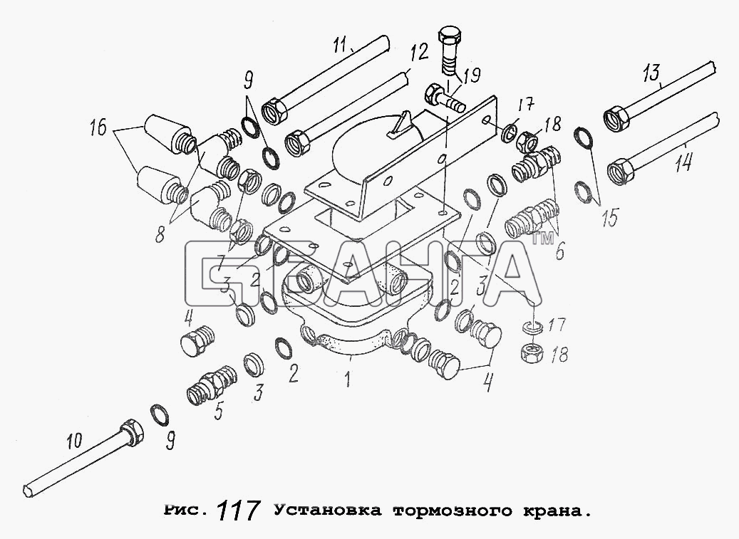 МАЗ МАЗ-53371 Схема Установка тормозного крана-165 banga.ua