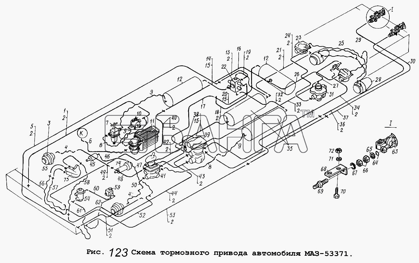 МАЗ МАЗ-53371 Схема Схема тормозного привода автомобиля banga.ua