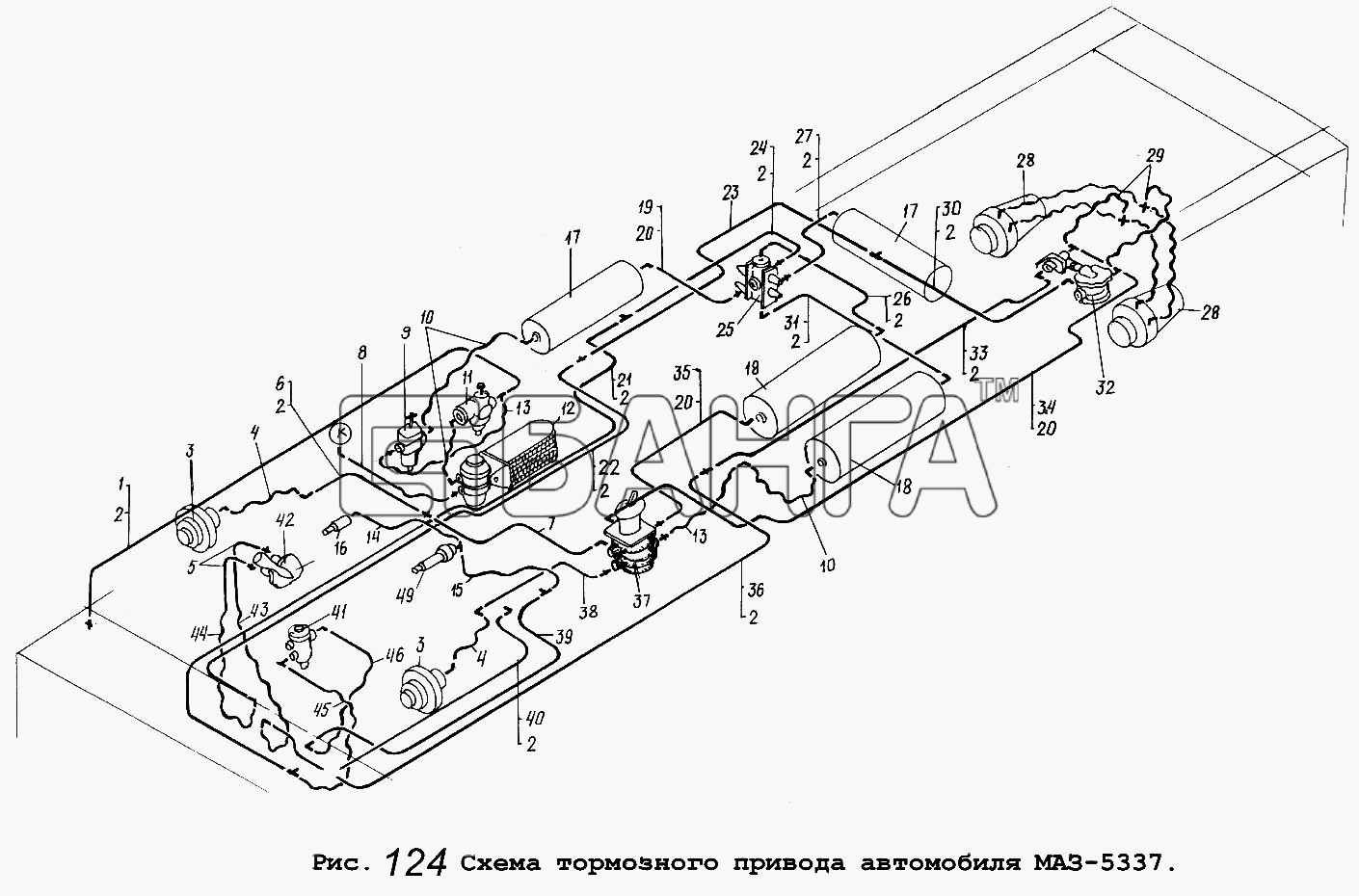 МАЗ Общий (см. мод-ции) Схема Схема тормозного привода автомобиля