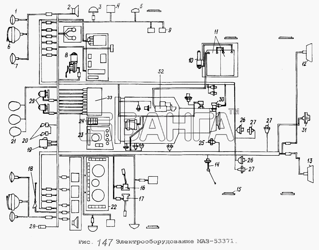 МАЗ Общий (см. мод-ции) Схема Электрооборудование МАЗ-53371-226