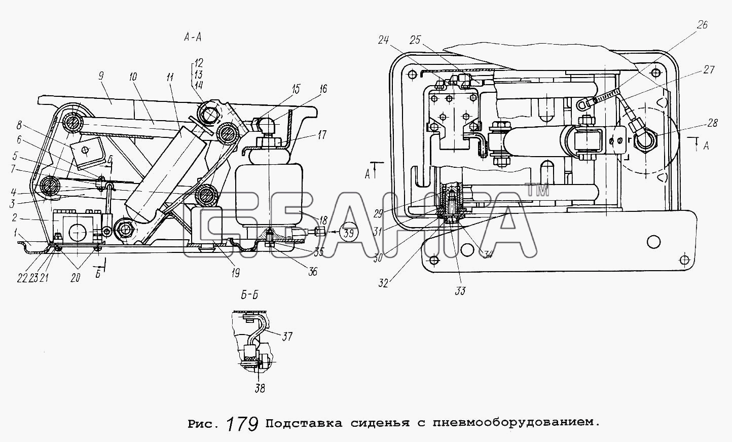 МАЗ МАЗ-64229 Схема Подставка сиденья с пневмооборудованием-19