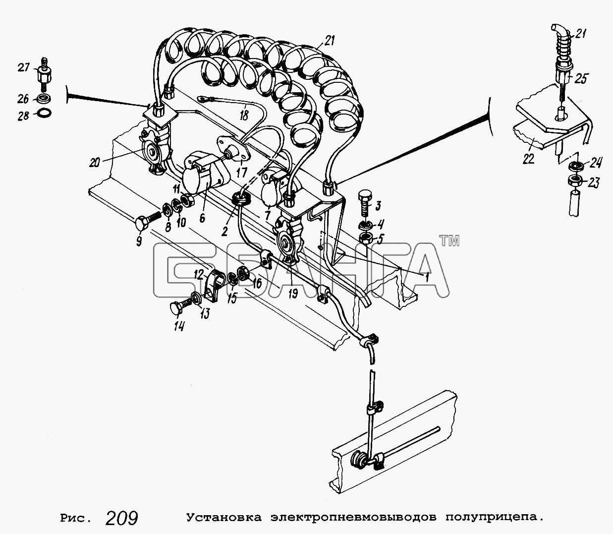 МАЗ МАЗ-54323 Схема Установка электропневмовыводов banga.ua