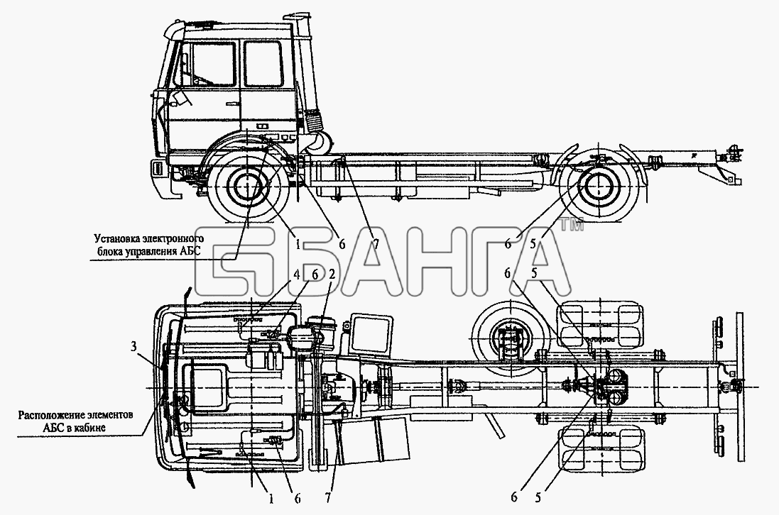МАЗ МАЗ-5337 (2005) Схема Установка элементов электрооборудования АБС