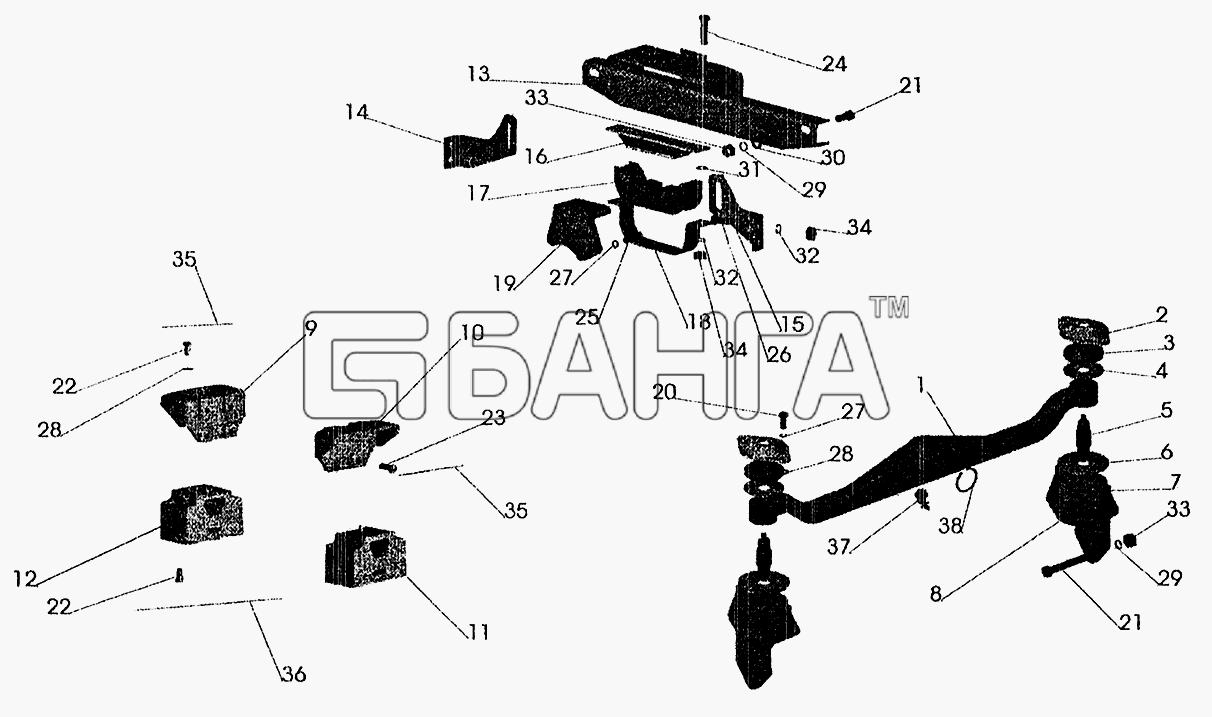МАЗ МАЗ-5337 (2005) Схема Крепление двигателя на автомобилях banga.ua