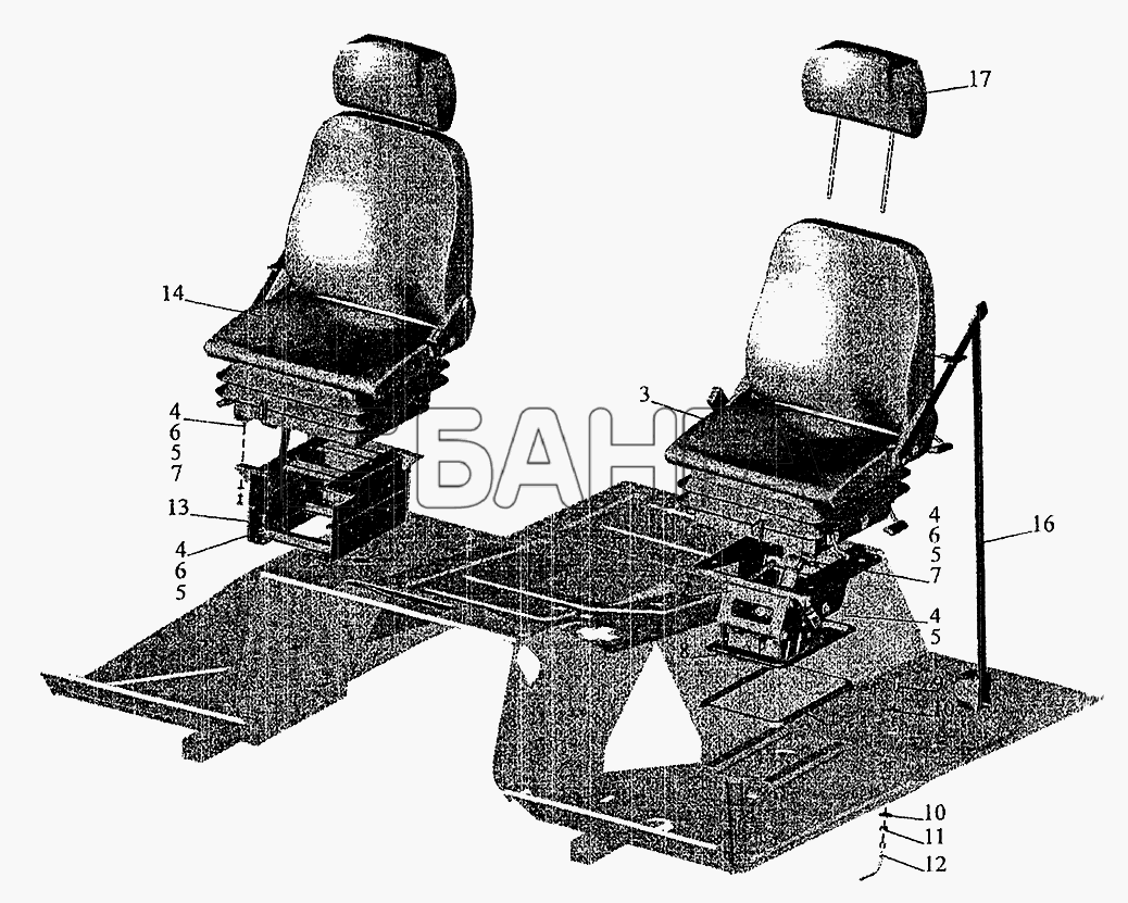 МАЗ МАЗ-5337 (2005) Схема Установка и пневмопитание сидений-232