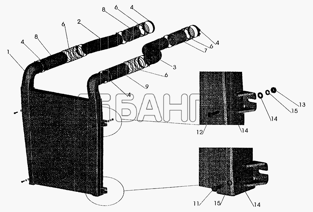 МАЗ МАЗ-5337 (2005) Схема Система охлаждения наддувочного воздуха на