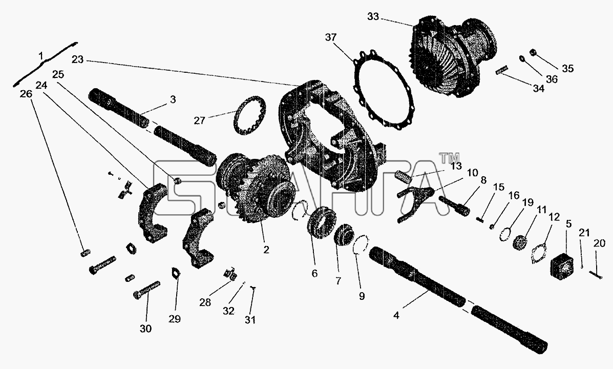МАЗ МАЗ-5337 (2005) Схема Мост задний МАЗ-533608. Редуктор-75 banga.ua