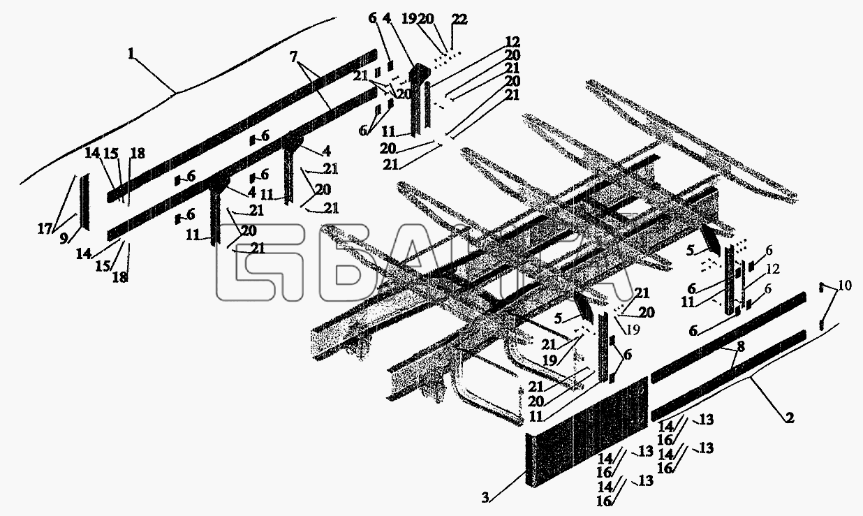 МАЗ МАЗ-5337 (2005) Схема Установка бокового ограждения 630305-2800040