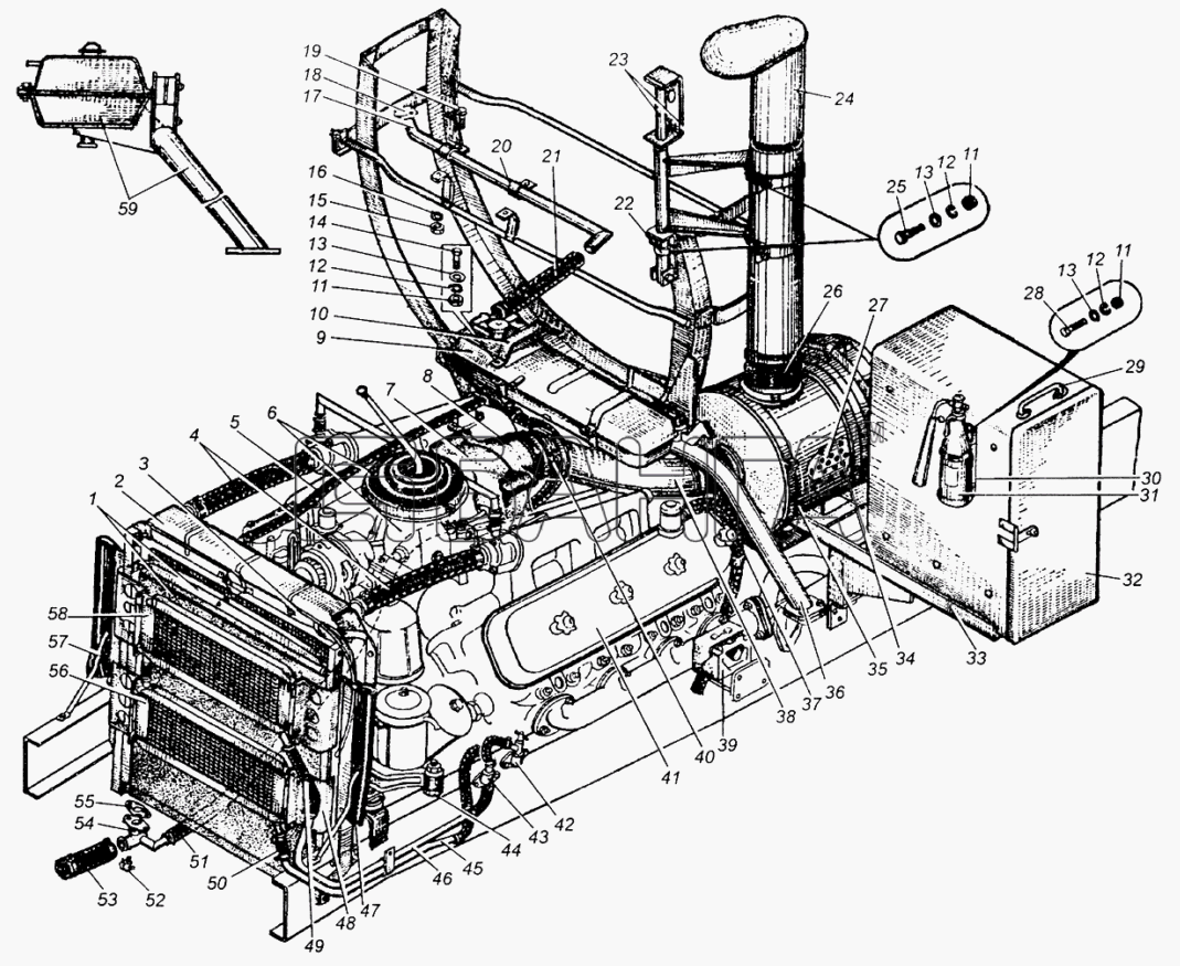 МАЗ МАЗ-5429 Схема Установка воздушного фильтра радиатора и banga.ua