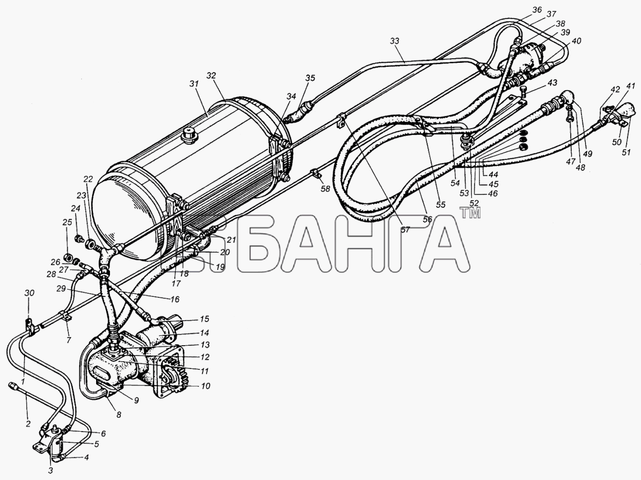МАЗ МАЗ-5429 Схема Трубопроводы и шланги механизма подъема banga.ua