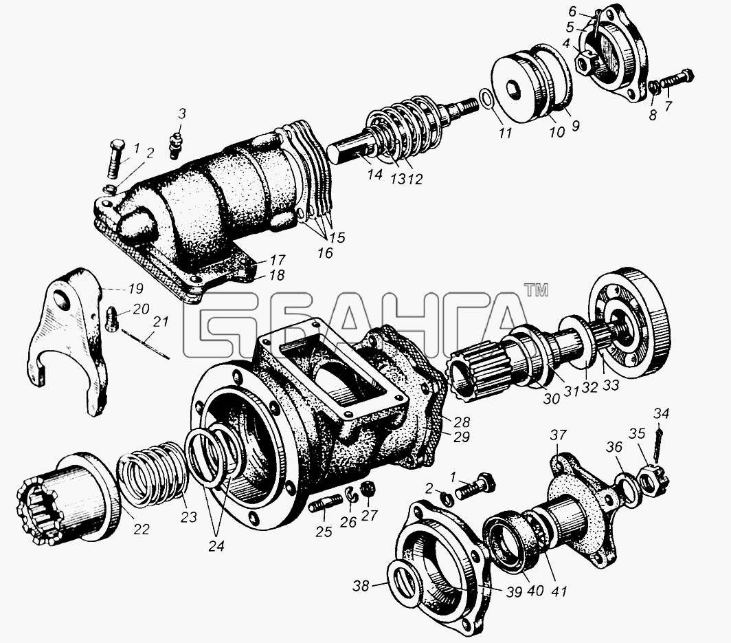 МАЗ МАЗ-5429 Схема Коробка отбора мощности МАЗ-509А-219 banga.ua