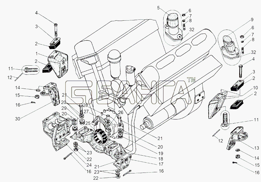 МАЗ МАЗ-543 (7310) Схема Подвеска двигателя сапуны-44 banga.ua