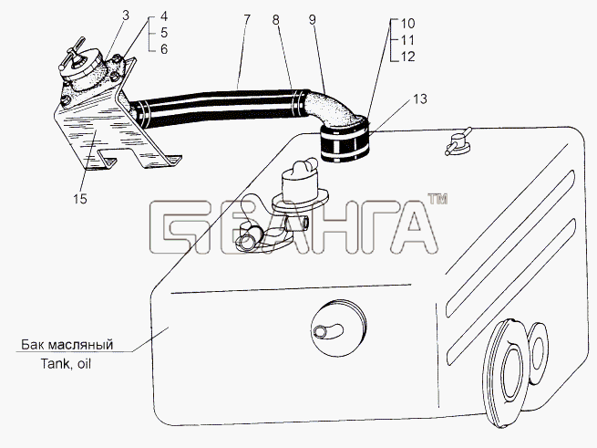 МАЗ МАЗ-543 (7310) Схема Установка маслоналивной горловины banga.ua