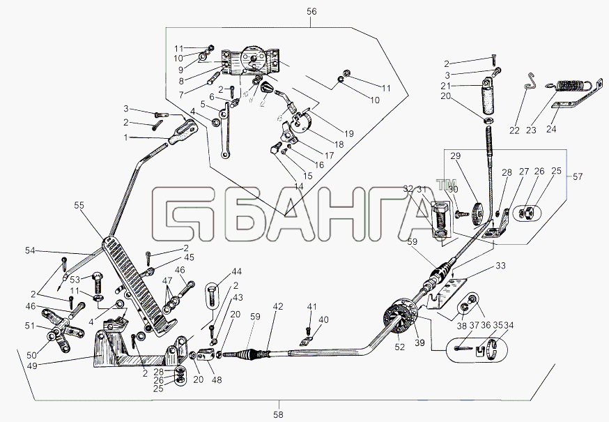 МАЗ МАЗ-543 (7310) Схема Привод управления акселератором banga.ua