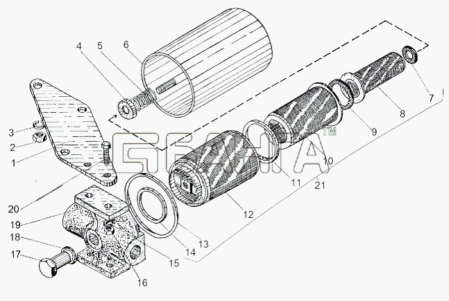 МАЗ МАЗ-543 (7310) Схема Установка топливного фильтра грубой очистки