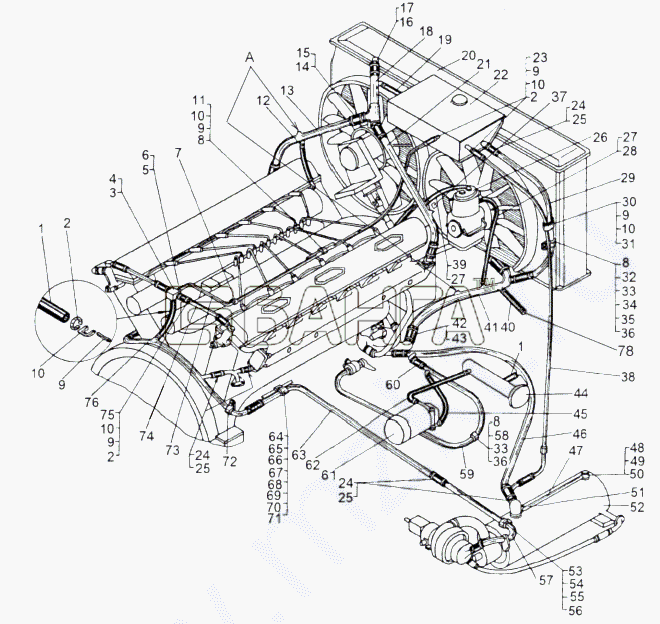 МАЗ МАЗ-543 (7310) Схема Монтажная схема системы охлаждения banga.ua