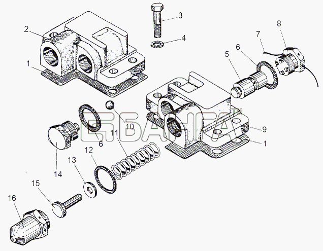 МАЗ МАЗ-543 (7310) Схема Клапан первой передачи и заднего хода-107