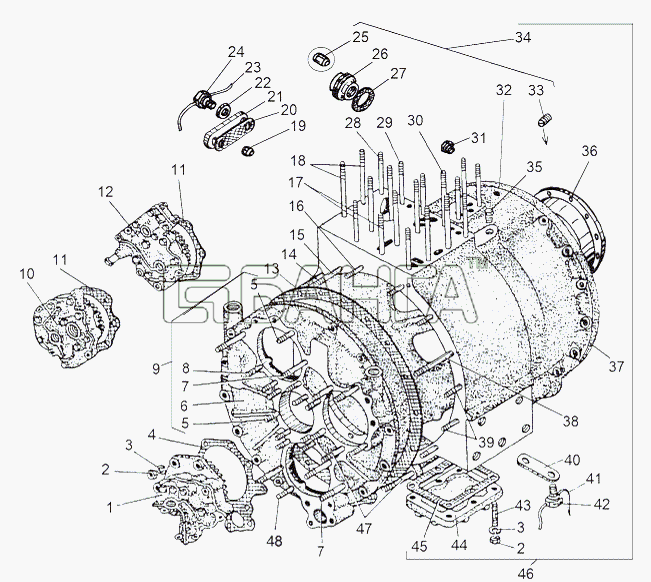 МАЗ МАЗ-543 (7310) Схема Картерные детали гидротрансформатора-110