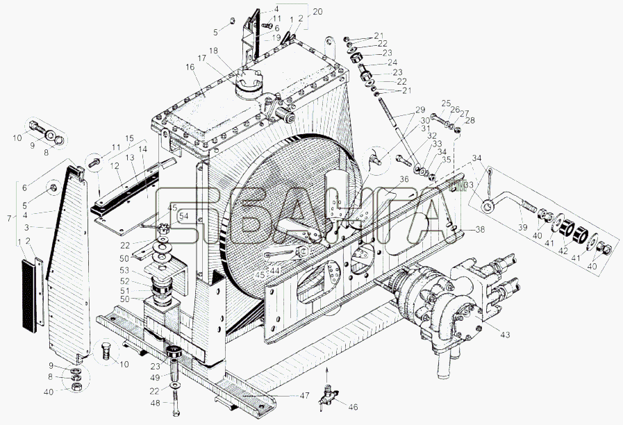 МАЗ МАЗ-543 (7310) Схема Установка радиатора гидротрансмиссии 543