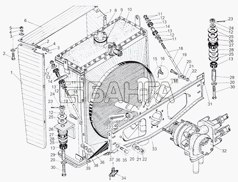 МАЗ МАЗ-543 (7310) Схема Установка радиатора гидротрансмиссии banga.ua