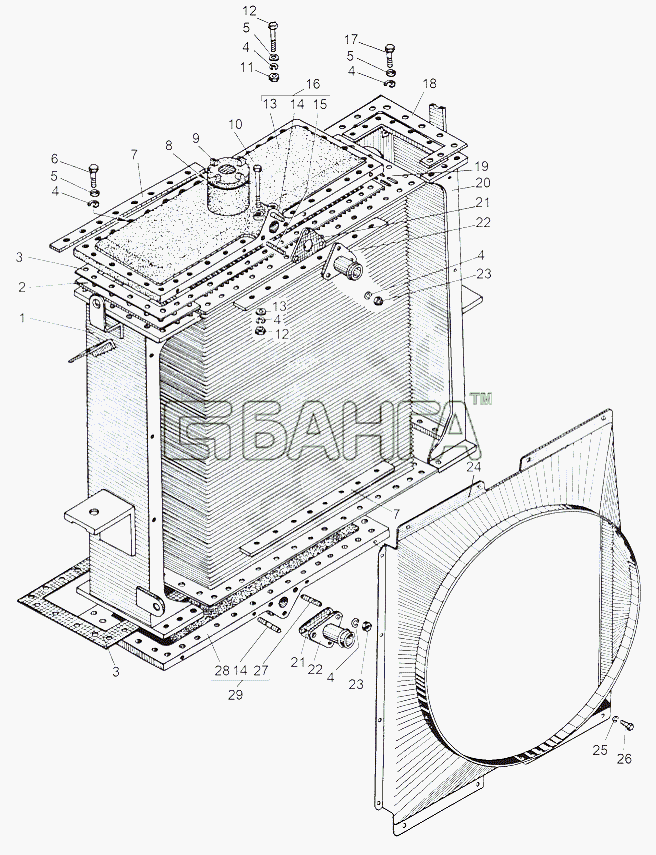 МАЗ МАЗ-543 (7310) Схема Радиатор гидротрансмиссии 543-1714410-А-123
