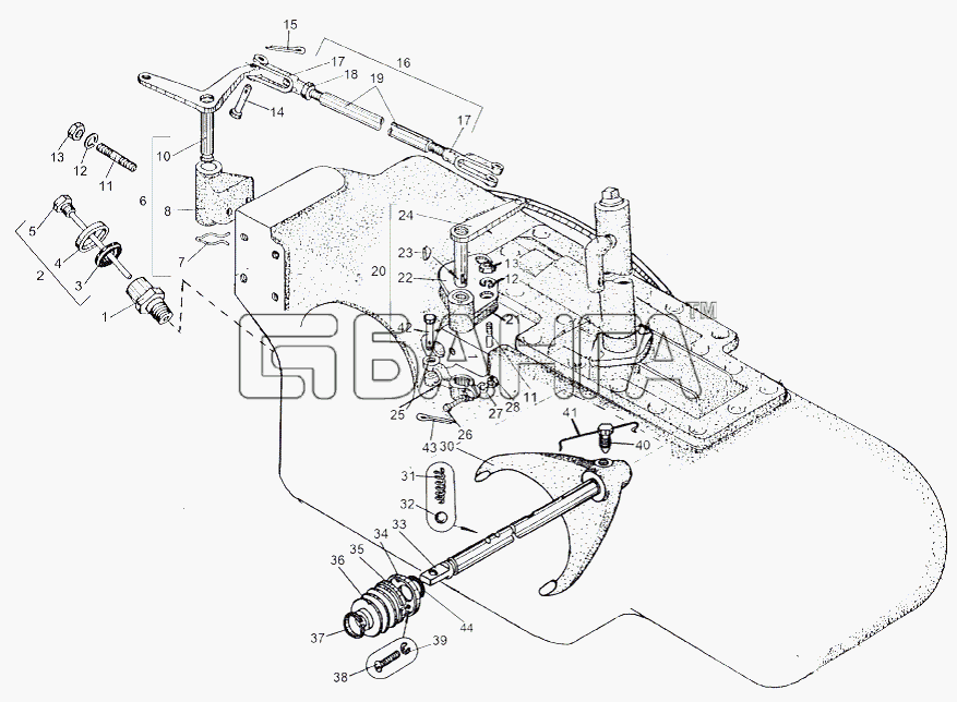 МАЗ МАЗ-543 (7310) Схема Рычаги тяга и вилка отключения banga.ua