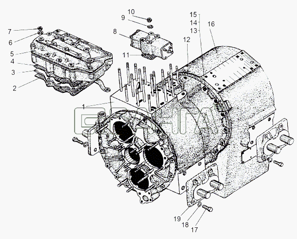 МАЗ МАЗ-543 (7310) Схема Гидромеханическая трансмиссия 543-1700030-99