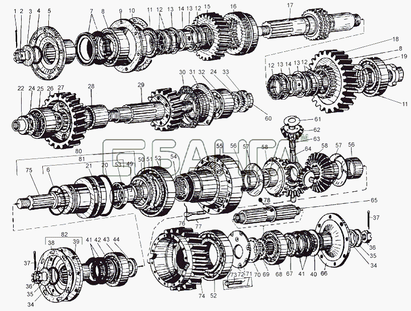 МАЗ МАЗ-543 (7310) Схема Раздаточная коробка 543-1800020-07-147