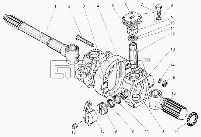 МАЗ МАЗ-543 (7310) Схема Шарнир поворотного кулака 543-2304060-170