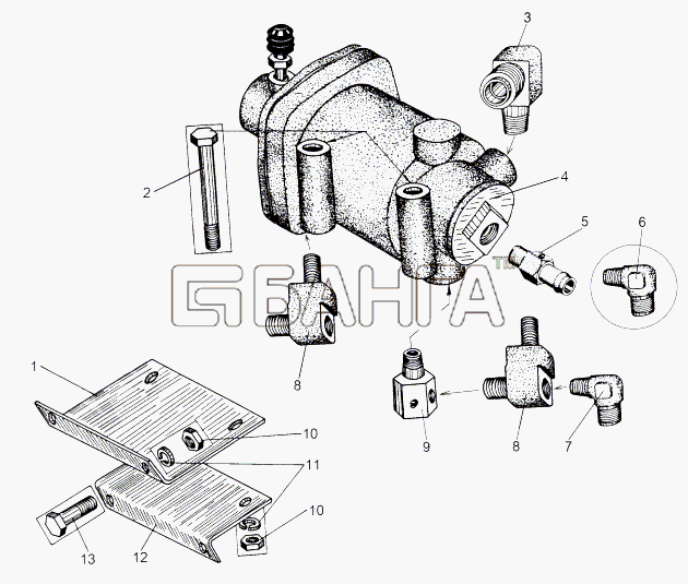 МАЗ МАЗ-543 (7310) Схема Установка тормозного крана-230 banga.ua
