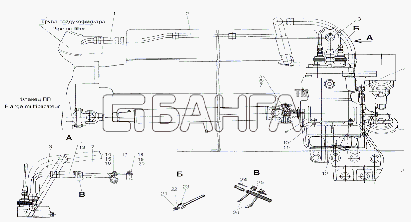 МАЗ МАЗ-543 (7310) Схема Установка компрессора-232 banga.ua