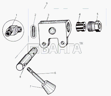 МАЗ МАЗ-543 (7310) Схема Кран тормозной дополнительный с арматурой