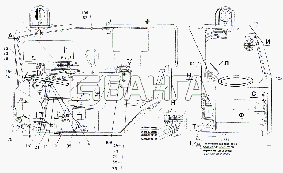 МАЗ МАЗ-543 (7310) Схема Монтаж электрооборудования левой кабины-281