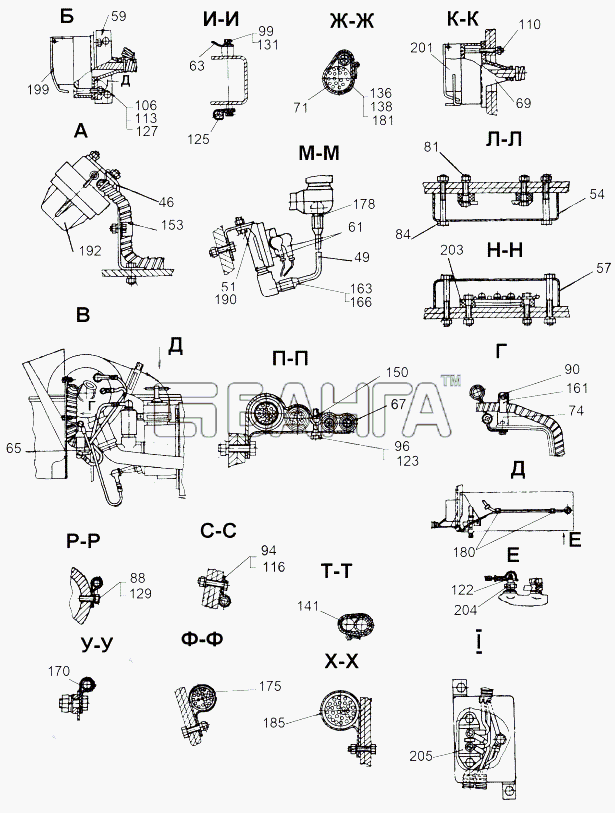 МАЗ МАЗ-543 (7310) Схема Монтаж проводов по шасси-270 banga.ua
