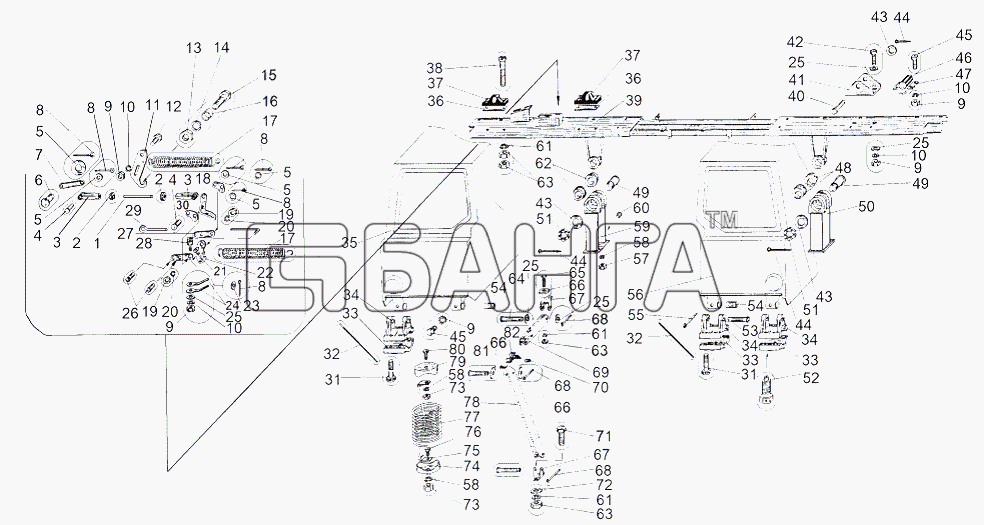 МАЗ МАЗ-543 (7310) Схема Подвеска кабин 543-5000002-10 banga.ua
