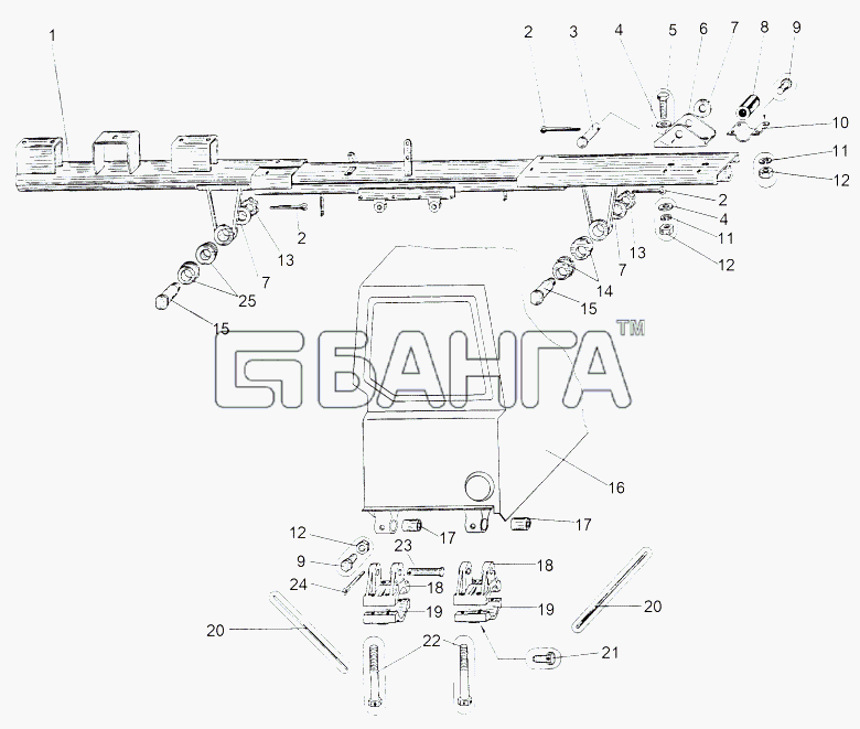 МАЗ МАЗ-543 (7310) Схема Подвеска кабин 543-5000002-6 banga.ua