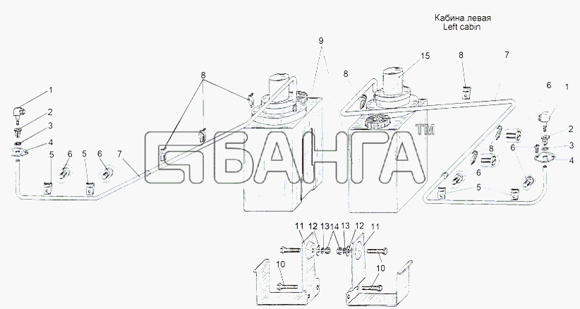 МАЗ МАЗ-543 (7310) Схема Установка омывателей 543 543А-9 banga.ua
