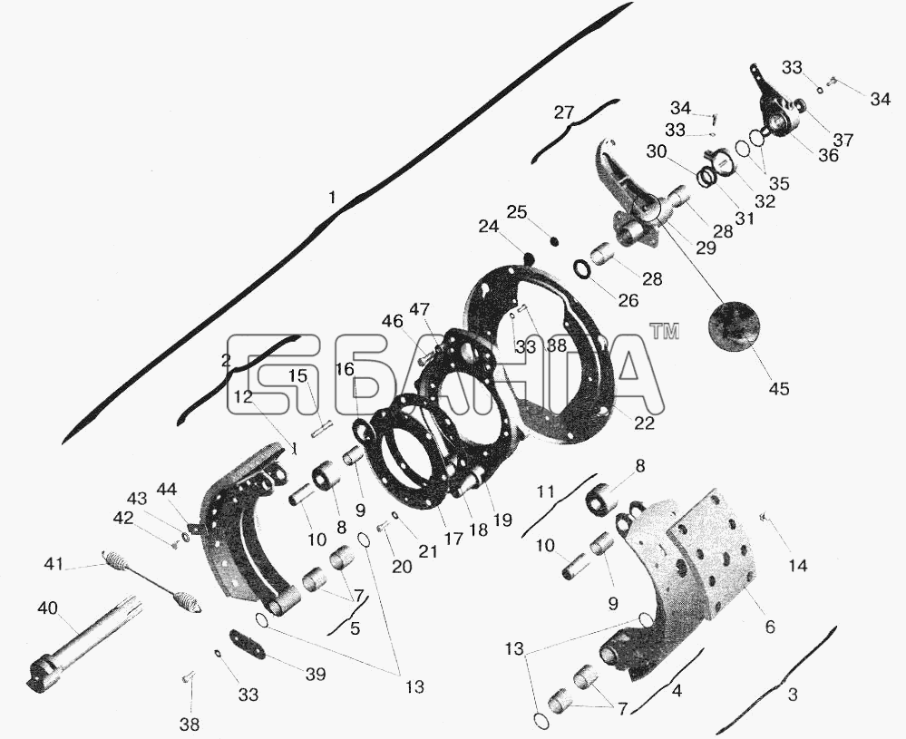 МАЗ МАЗ-5432 Схема Тормозной механизм передних колес-143 banga.ua