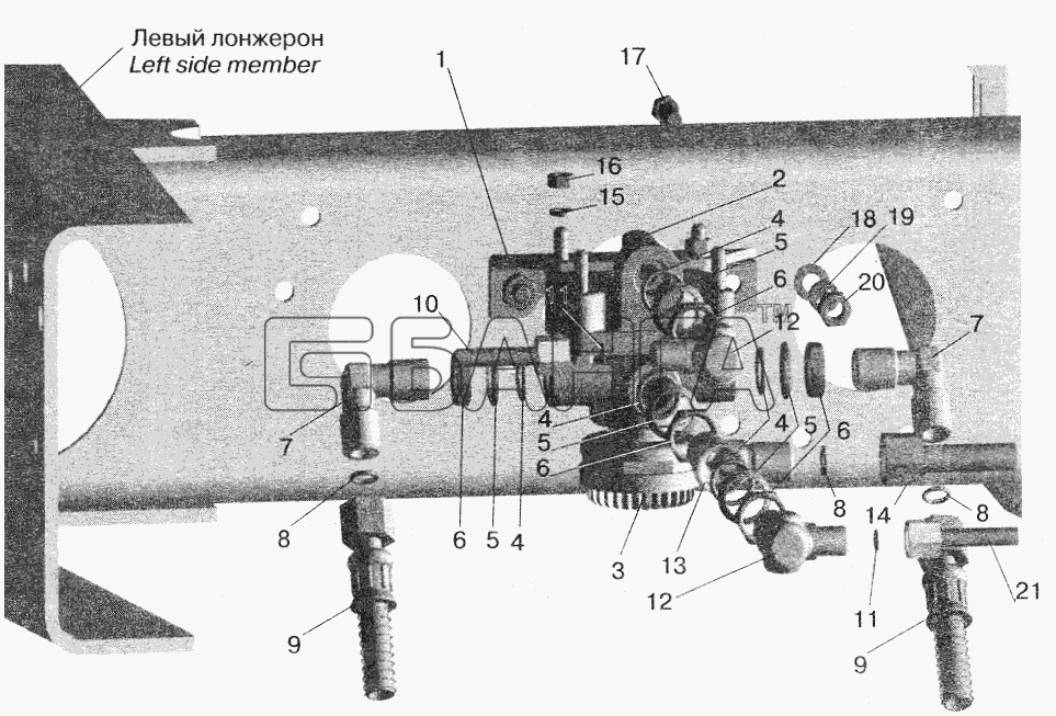 МАЗ МАЗ-5432 Схема Установка ускорительного клапана и banga.ua