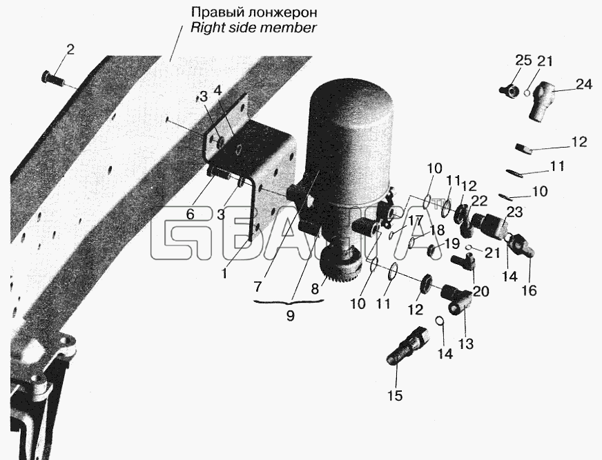 МАЗ МАЗ-5432 Схема Установка осушителя воздуха и banga.ua